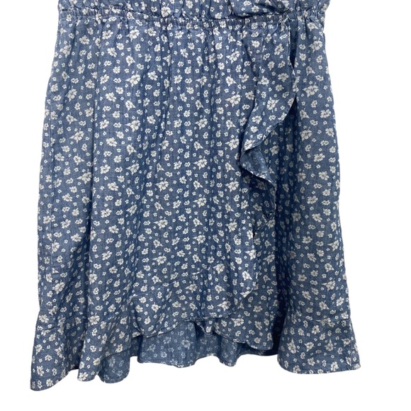 J. Crew Factory Printed chambray ruffle faux-wrap dress - Picture 3 of 11